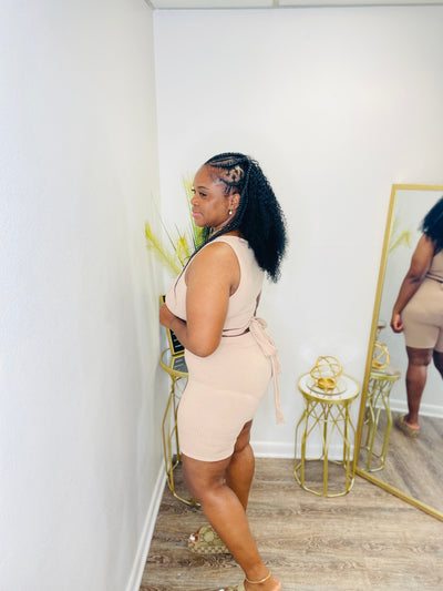 RIBBED BIKER SHORT SET (Tan)